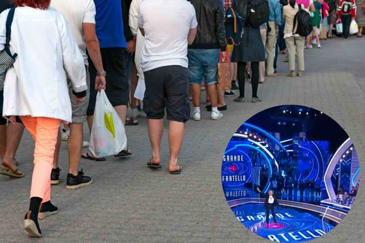 Persone in fila, studio GF nel cerchio