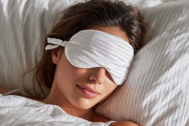 Donna dorme con mascherina occhi 