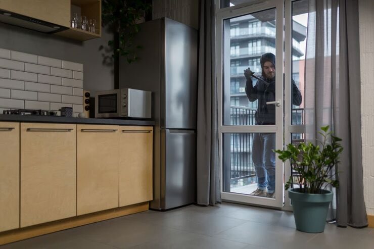 Ladro fuori dalla porta del balcone 