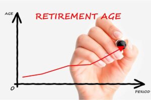 Grafico che va verso l'alto in rosso, retirement age